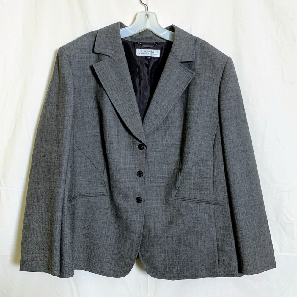 Tahari Arthur Levine Dark Grey Blazer Dress Jacket